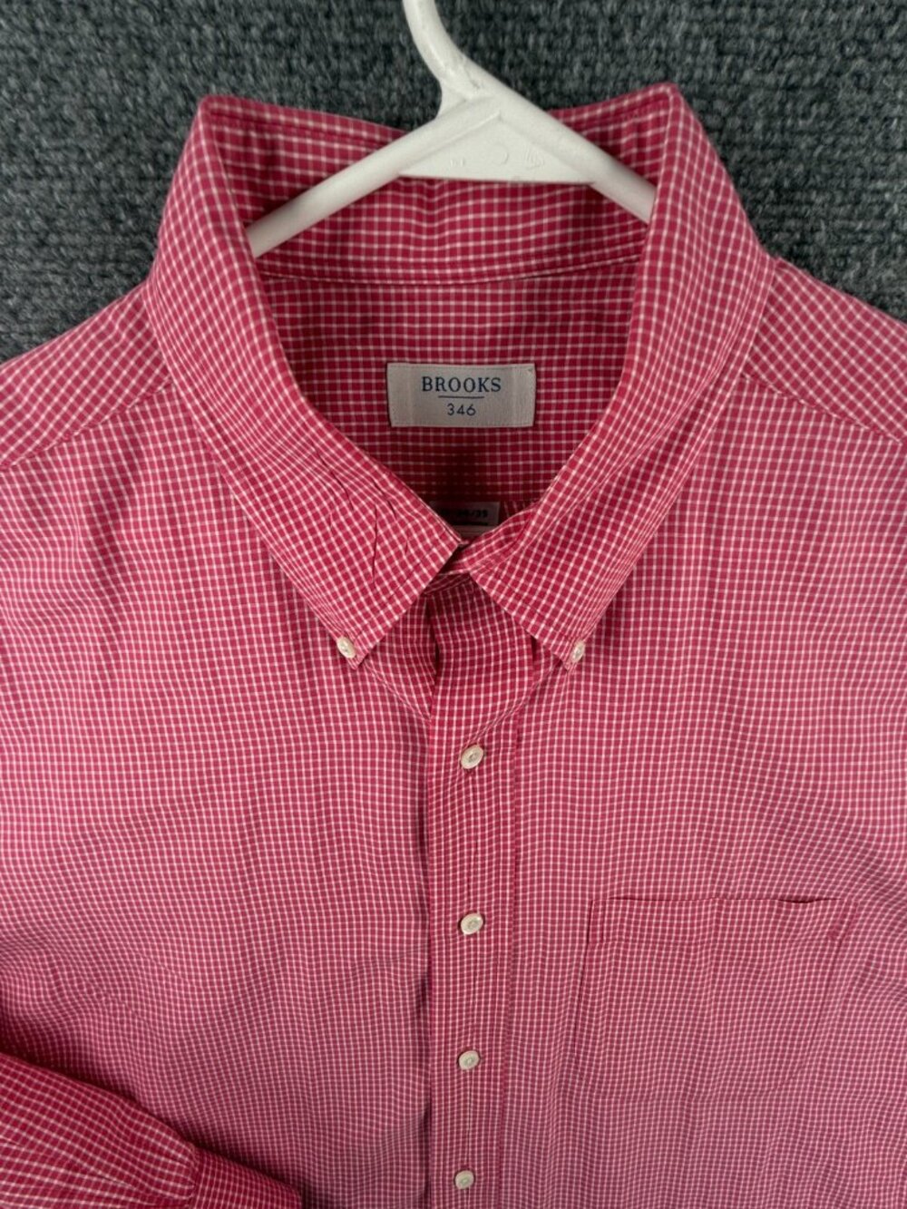 Brooks Brothers Cotton Button Up Shirt Long Sleeve 17 34/35 Pink White Check
